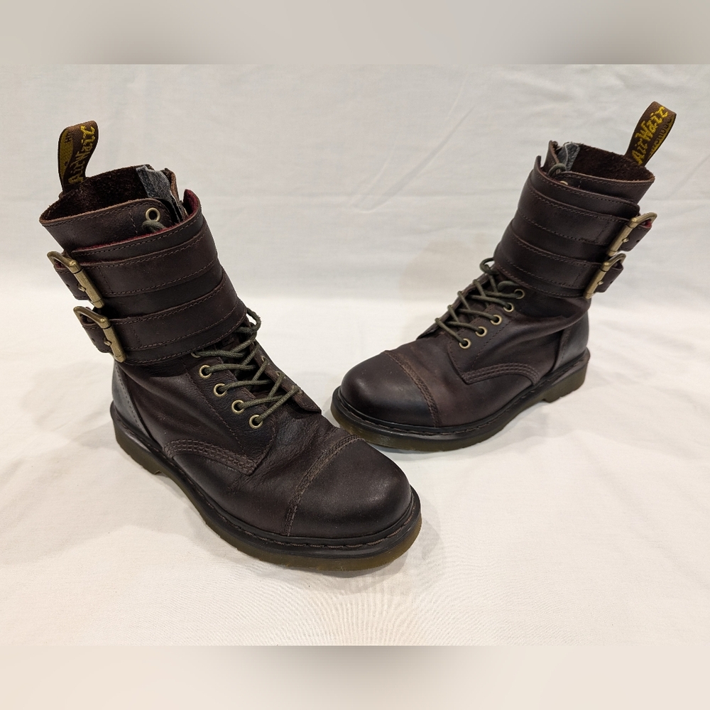 Dr. Martens Brock Lace Up Double Buckle Zip Utility Combat Unisex Boots 9M/10L